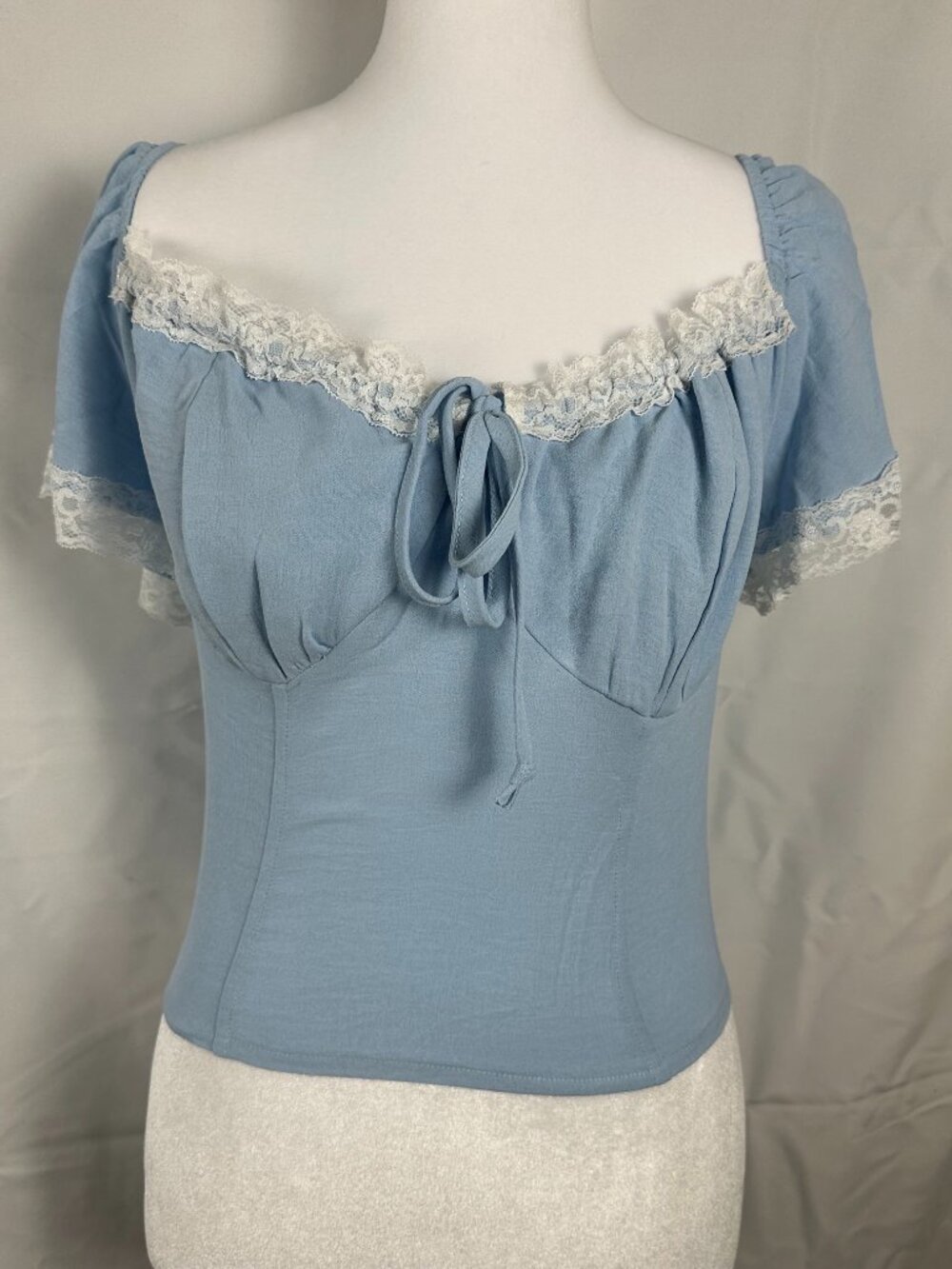 Timing Light Blue Lace Trim Off‑Shoulder Top | Size L | NWT